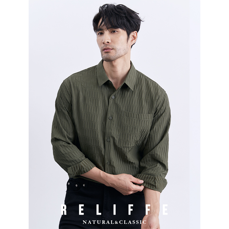 瑞莱夫男士泡泡衫长袖休闲衬衫