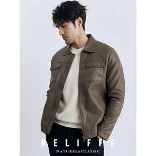 春秋绅士 复古拉链仿皮夹克休闲百搭翻领皮衣高级感外套男改款