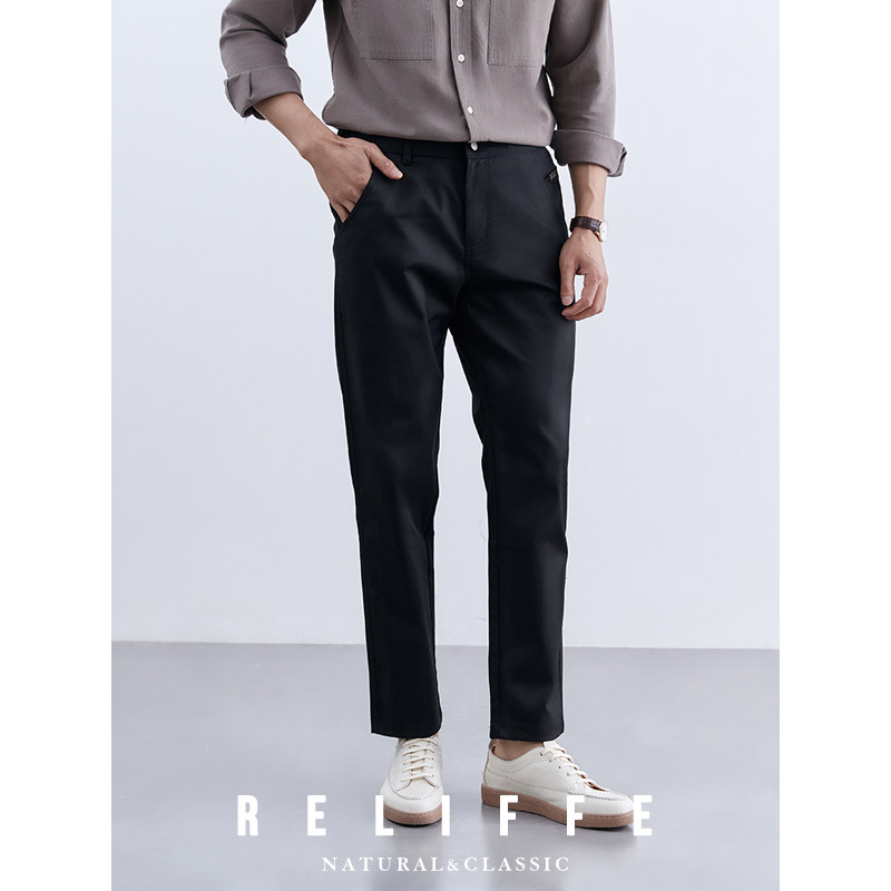 春秋高级感天丝绅士商务抗皱黑色直筒长裤修身百搭休闲裤男裤子潮