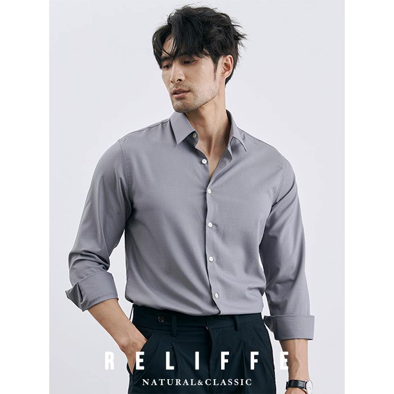 丝滑桑蚕丝 高级感商务抗皱长袖衬衣男士百搭修身休闲白衬衫上衣