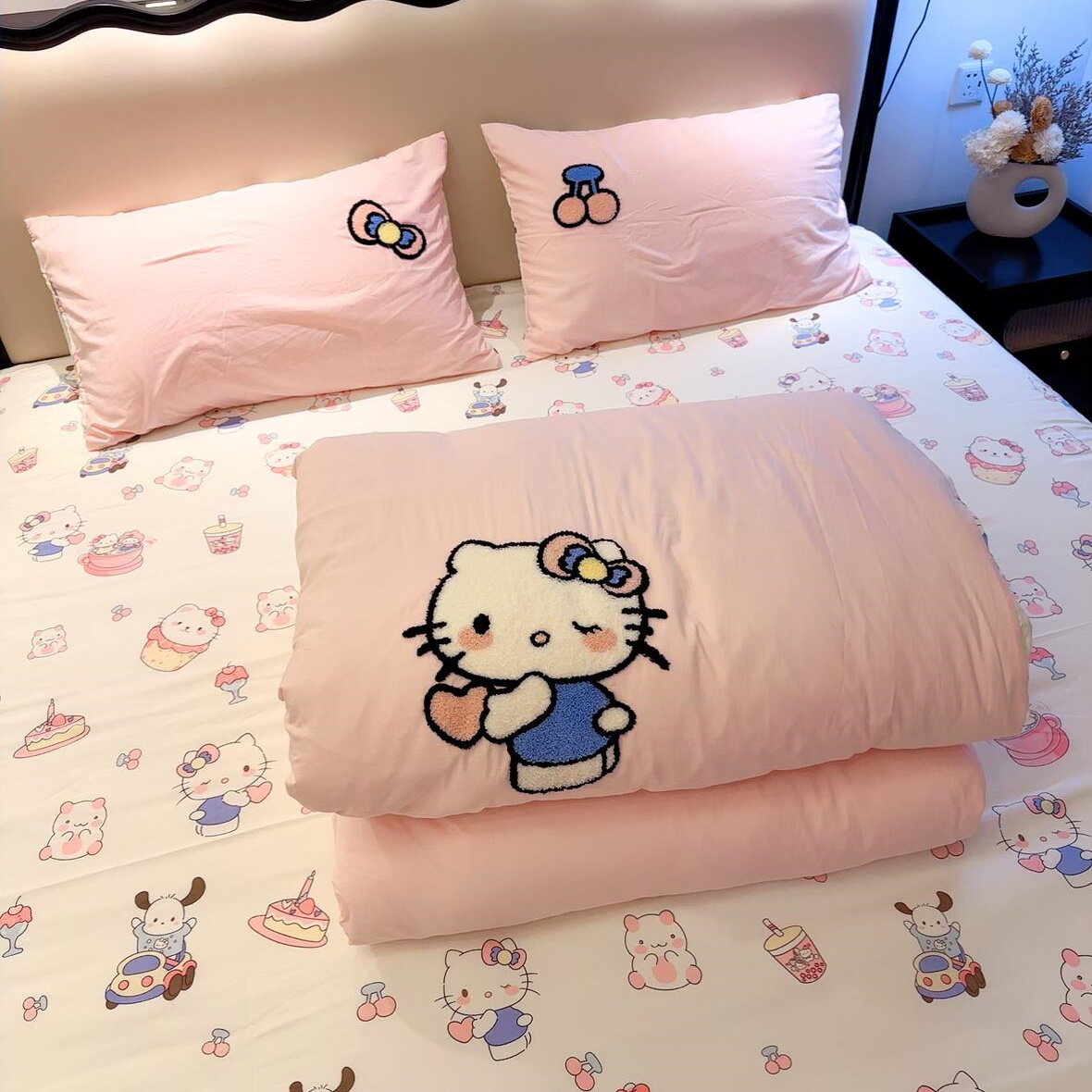 哈喽kitty宿舍床上三件套ins少女风卡通图案云朵棉被套开学好物
