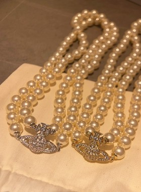 W3Studio韩国超火小众双层珍珠土星项链锁骨链磁石choker叠戴