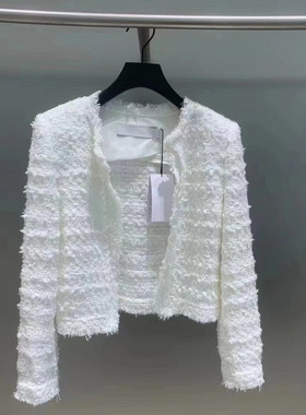 IROGIRLS女装2025秋款法式轻奢甜酷小香风垫肩毛边短款外套开衫