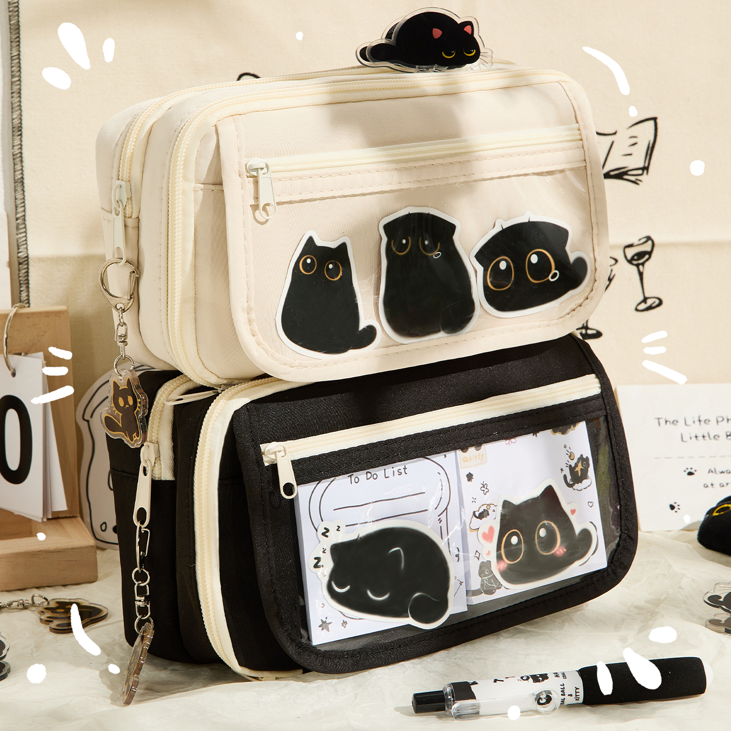 黑色小猫大容量笔袋高颜值