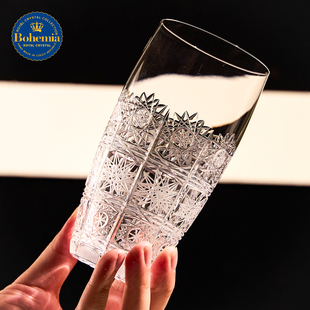 捷克BOHEMIA进口透明水晶玻璃手工车刻轻奢家用创意啤酒果汁水杯