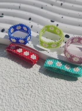 蜜糖珍珠串珠花戒指手工