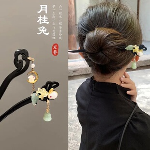 玉兔发簪儿童新中式古风女高级感汉服头饰国风盘发马面裙配饰小号