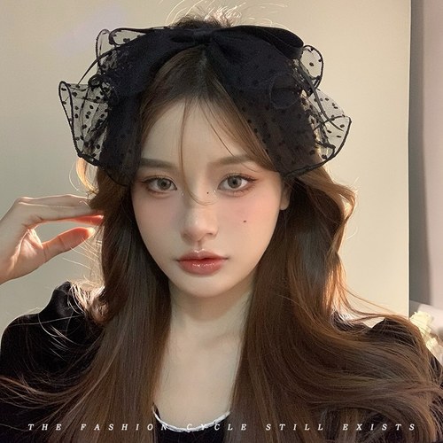 黑色蕾丝蝴蝶结发夹头饰网纱