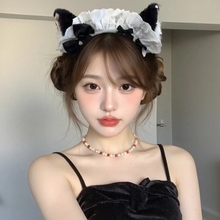 女仆发饰可爱猫耳朵发箍女2025新款 蕾丝花边头箍高级压发发卡头饰