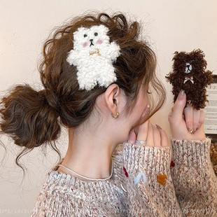 烫发头饰发夹卷发甜系可爱少女小熊毛绒高级感侧边BB夹百搭刘海夹