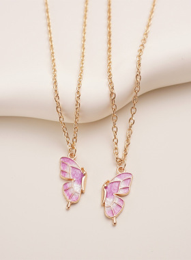 闺蜜项链女二人款2人蝴蝶吊坠一人一半爱心学生友谊吊坠毕业礼物