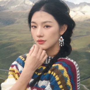 新中式民族风西北旅游配饰长流苏耳环2024新款小众高级感精致耳饰