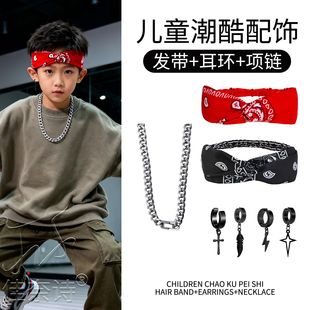 耳夹男生儿童项链男孩耳环无耳洞港式发带复古港风耳饰街舞配饰潮