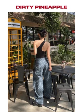 DIRTYPINEAPPLE新款24SS签名印花阔腿牛仔裤DecaffJeans