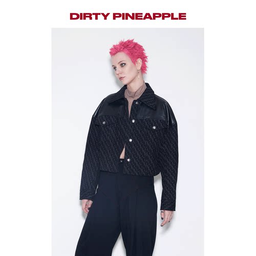 DIRTYPINEAPPLE秦霄贤同款 Cub denim 男女同款水洗印花牛仔外套