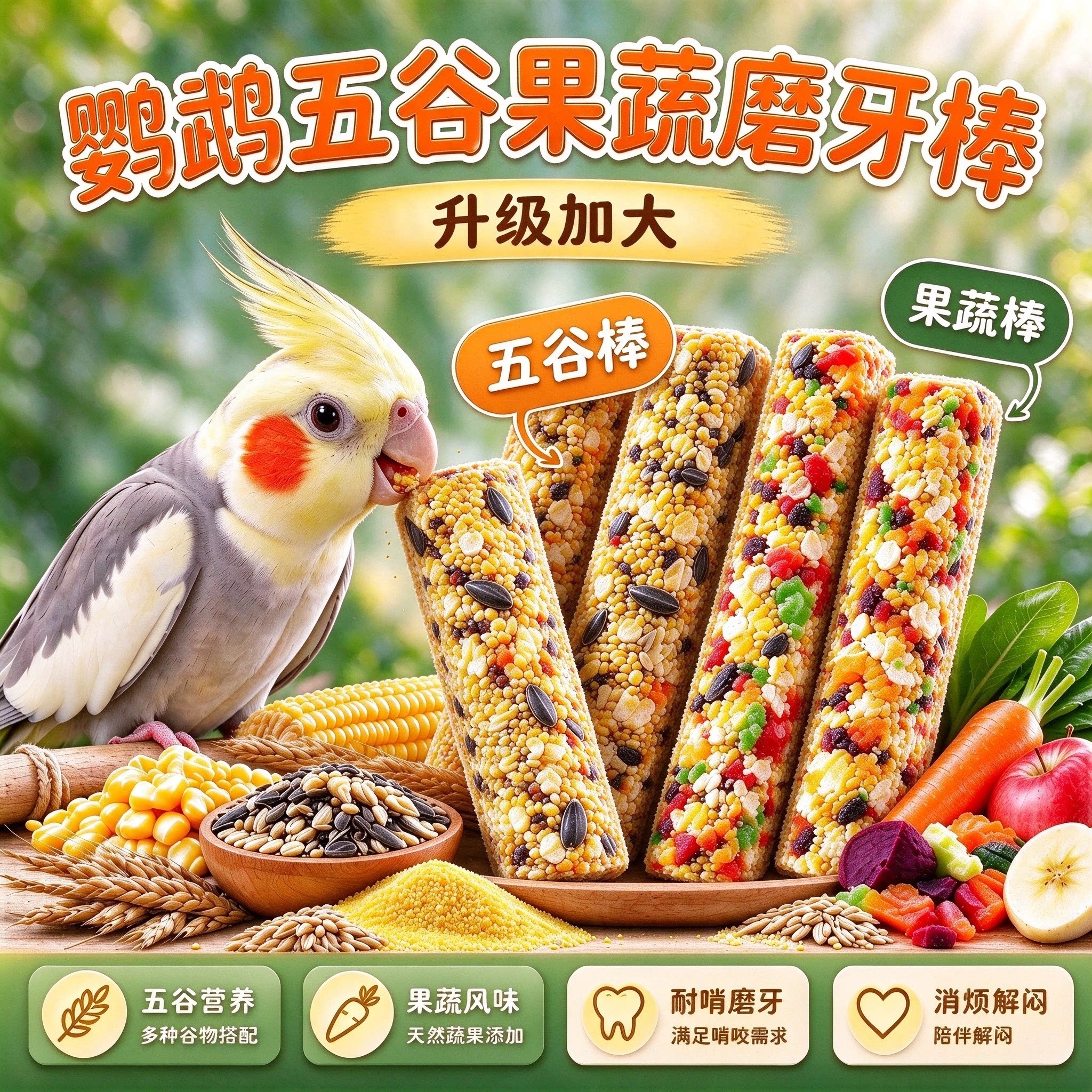 鹦鹉磨牙棒谷物果蔬棒零食玩具