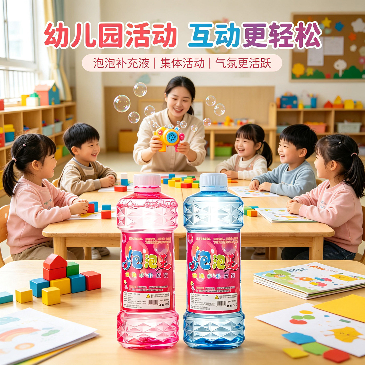 网红彩色泡泡水补充液儿童节吹泡泡机泡泡枪用玩具装浓缩液免兑水