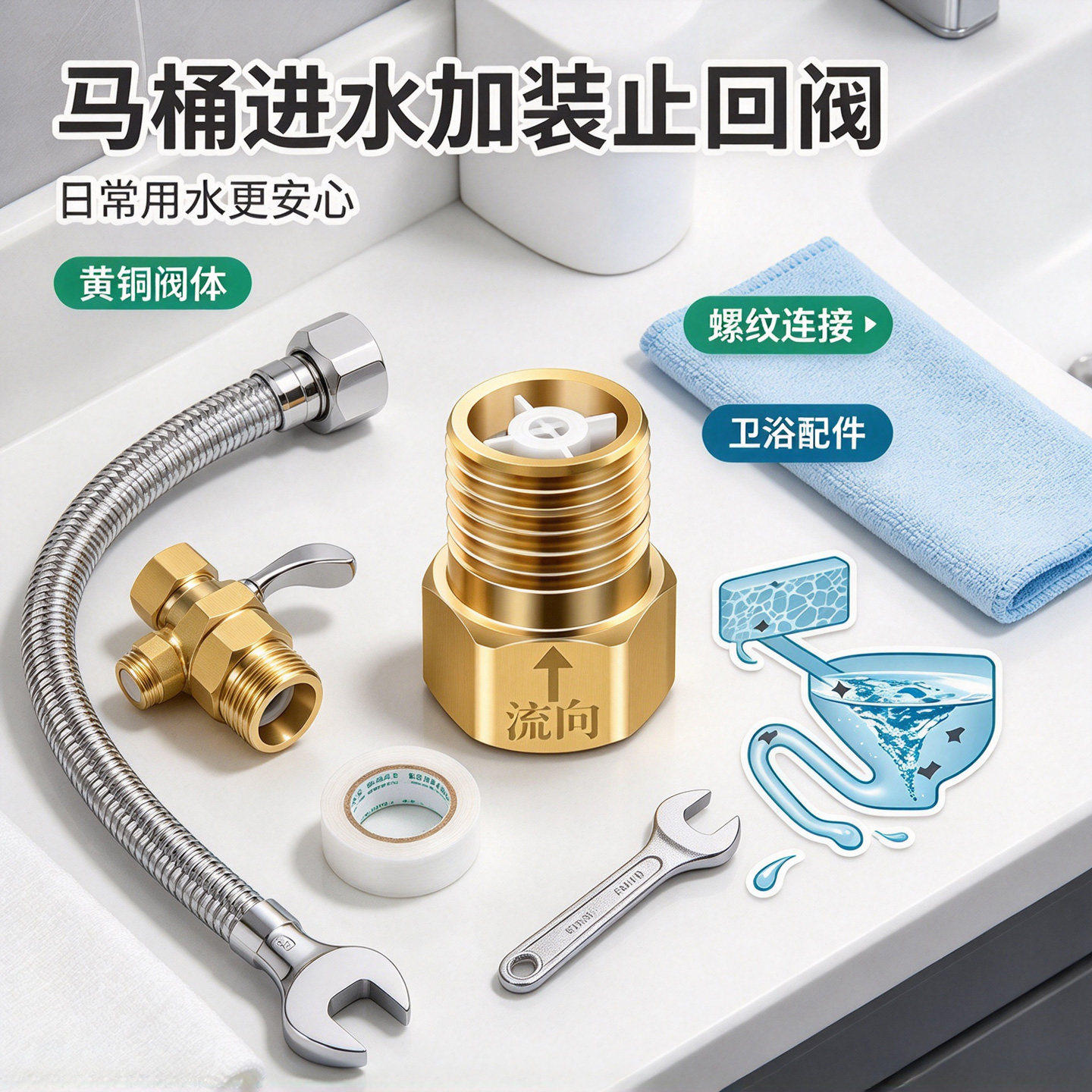 全铜马桶止回阀单向防反水