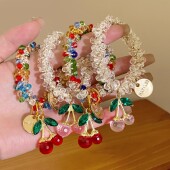 韩式 水钻彩色水晶手链头绳樱桃皮筋两用闺蜜发绳发圈扎马尾头饰女