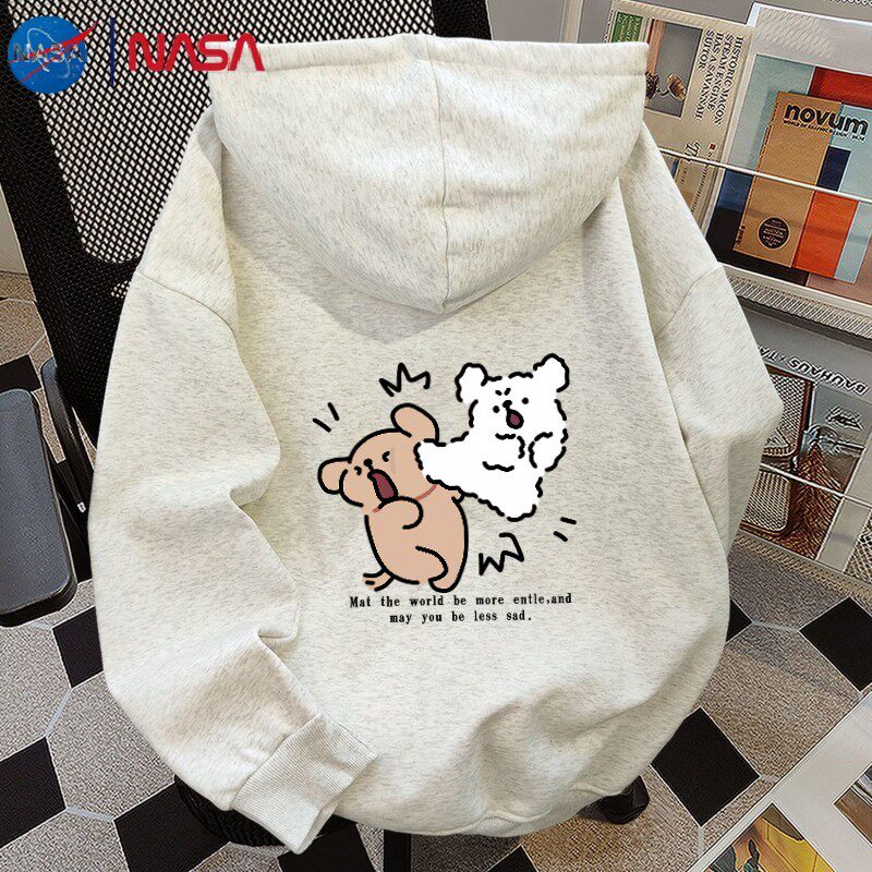 NASA Collaboration Heavyweight Casual Autumn Jacket for Men and Women 2025 New Style Youth Off-white Gray Hooded Cardigan Sweatshirt