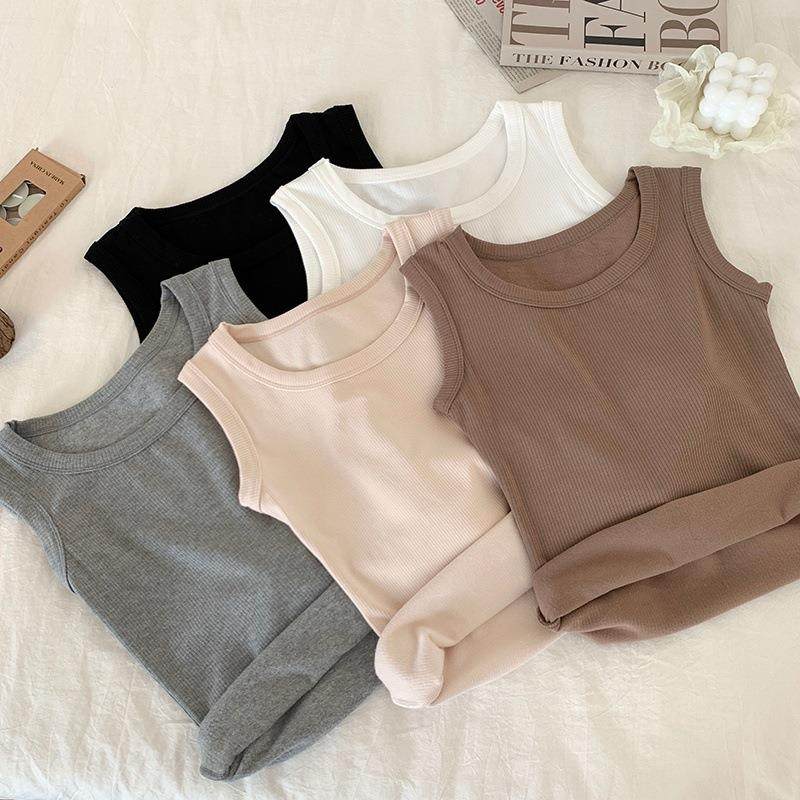 Threaded plus velvet warm vest thick hot girl base shirt