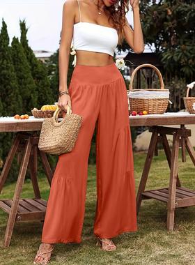 pants capris palazzo waistband waisted high color solid