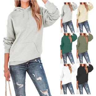 sleeved pocket sports Womens long patch casual hoodie