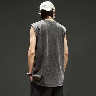 Distressed sleeveless T-shirt custom printed cotton dropped
