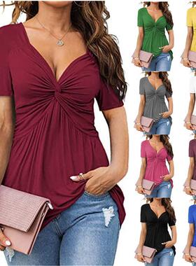 pullover casual Womens shirt top solid short front collar