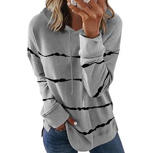 striped Women tops sweatshirt loose hooded