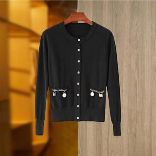 blouse elegant pendant chain with top knitted long-sleeved