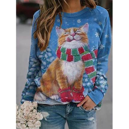 Spring short pullover blue round neck street ruffle street