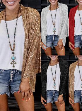 Women's Sequin Plus Size Loose Top Color Jacket