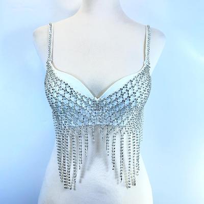 Sexy Hollow Net Diamond Tassel Bra Fishbone Beaded Tube Top