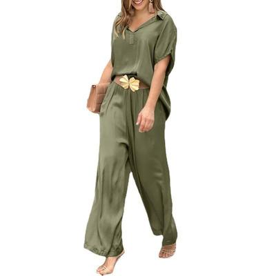 Womens Elegant Shirt Wide Leg Pants Fashion Matching Set