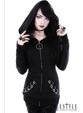 gothic winter iron jacket zipper black long coat