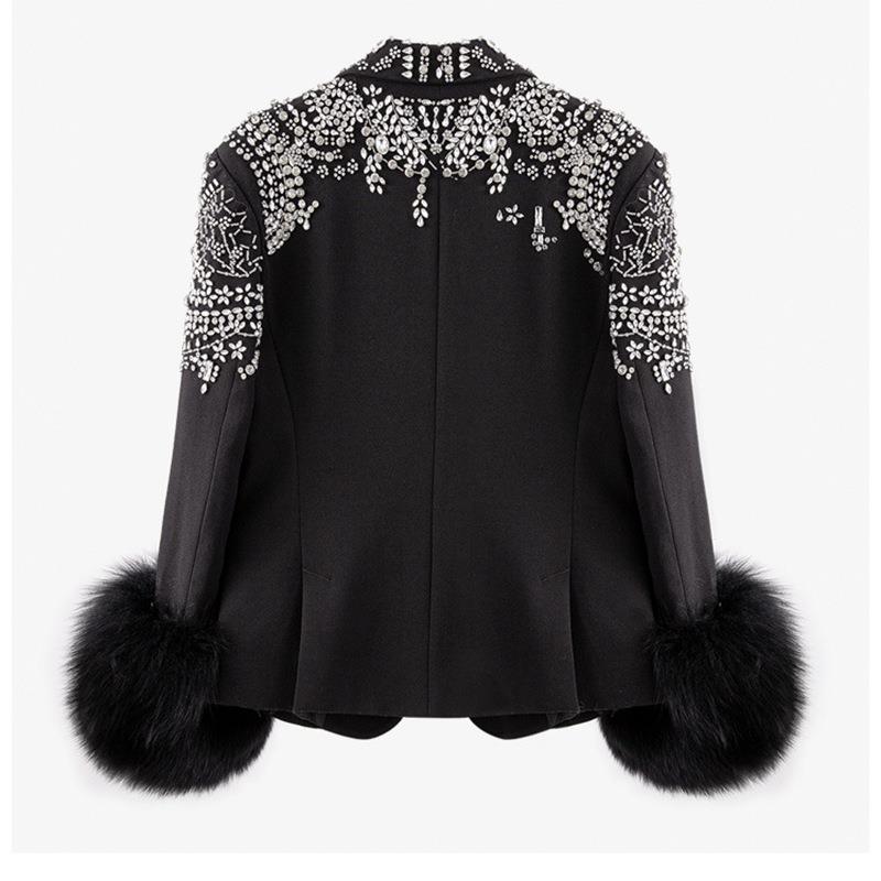 One button long sleeve suit collar heavy diamond decoration