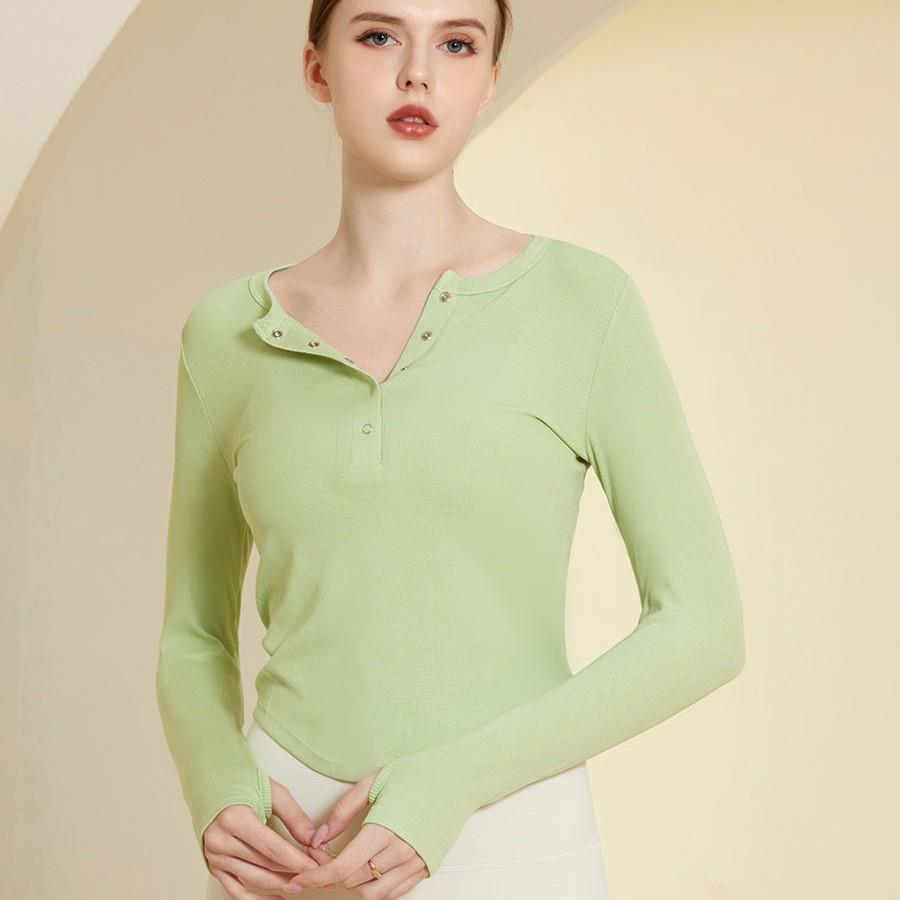 top yoga long-sleeved hem curved fashionable body-shaping