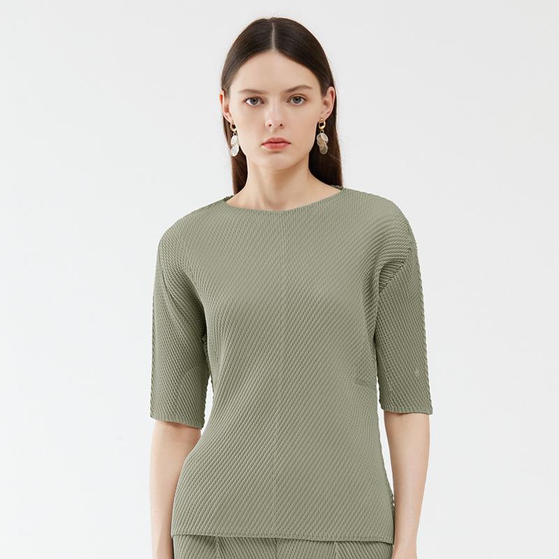 female top neck round mid-sleeve temperament T-shirt color