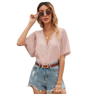 Solid Top shirt Loose Clothing Dot Womens Color Pullover