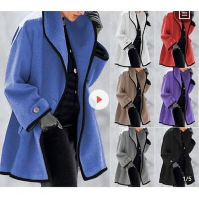 Womens Fashion Wool Multicolor Colorblocking Neck Loose