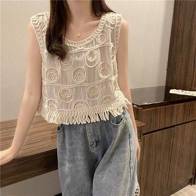 Hollow knitted vest for women short sleeveless top blouse