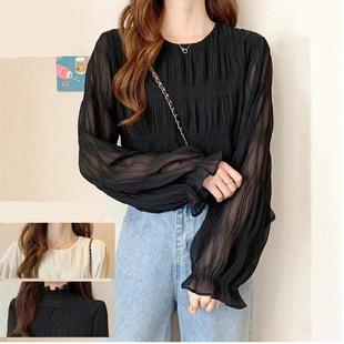 casual fashion solid see blusas through female loose shirt