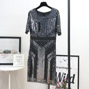 heavy dress ladylike Retro industry geometric sequined