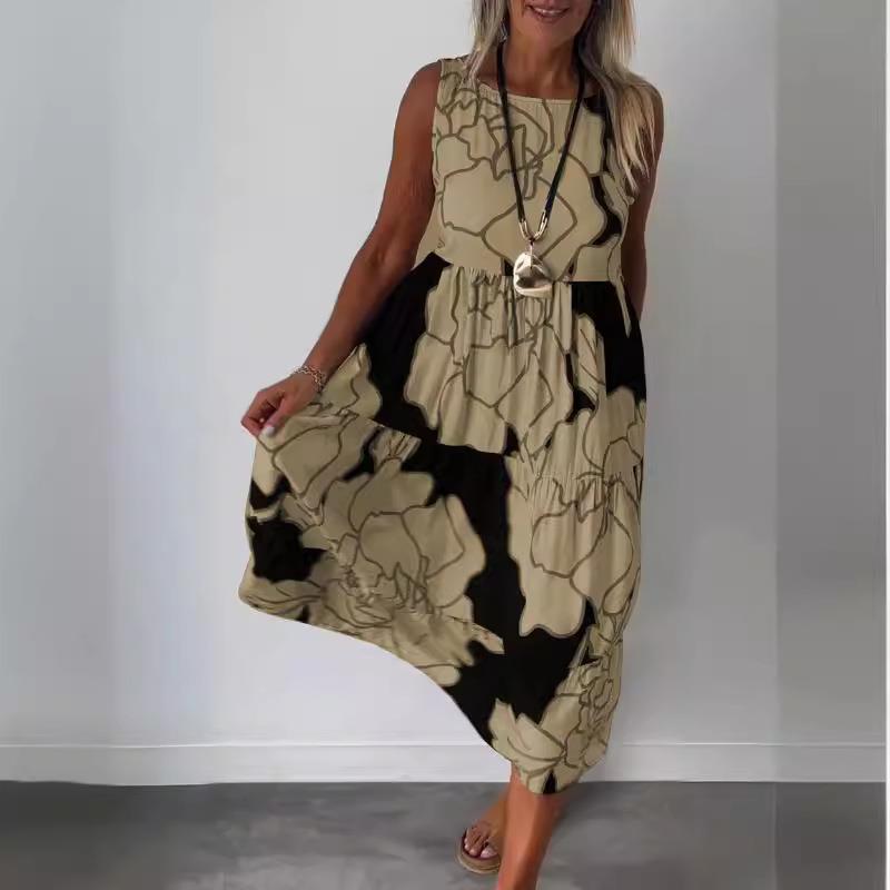 Womens Fashion Round Neck Sleeveless Dress