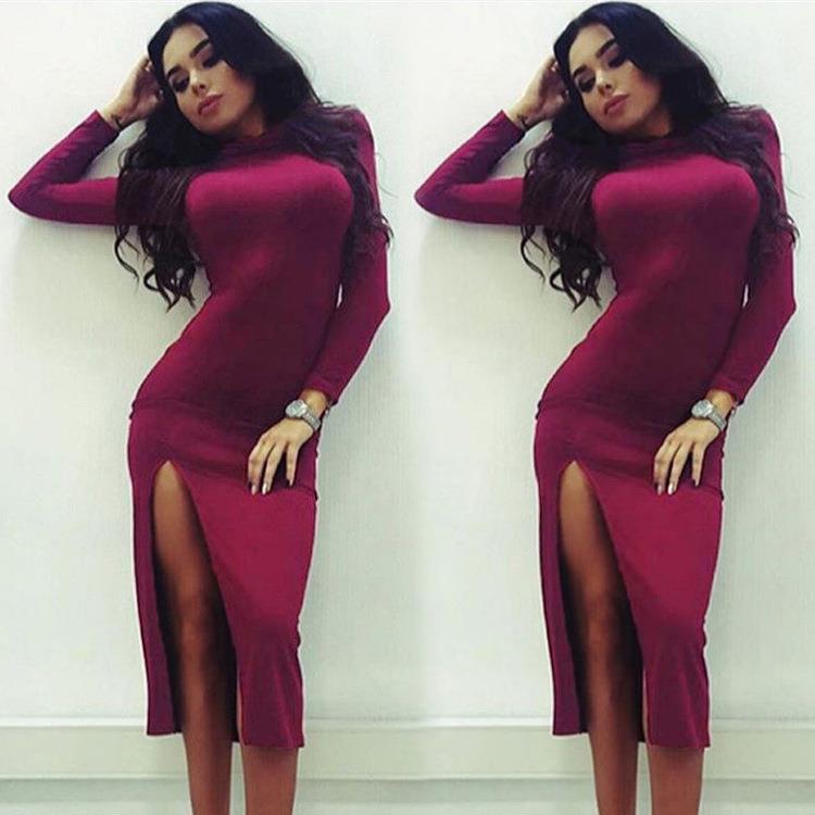 Long sleeves high side slits exposed legs plus velvet