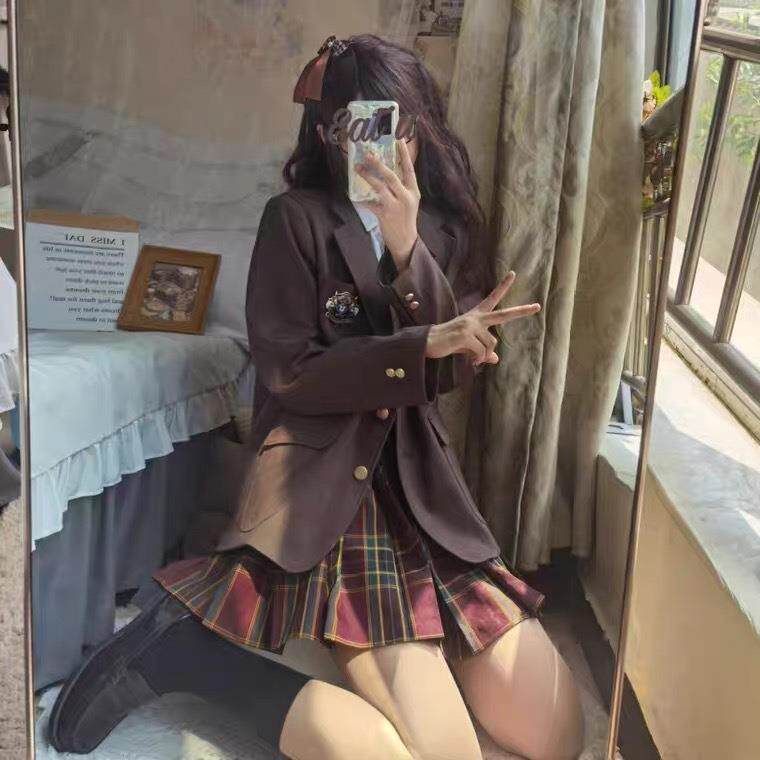 College style uniform school supply suit full set black