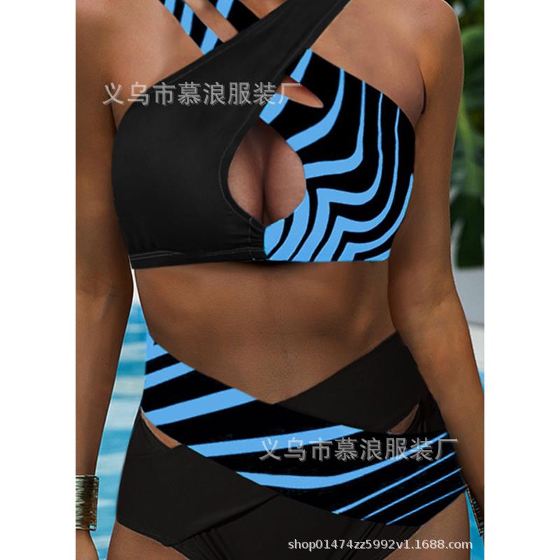 short-sleeved solid bikini swimsuit color Mulang two-piece