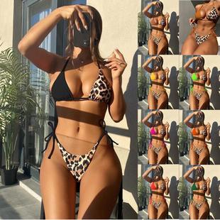 print three point swimsuit split color Contrast sexy