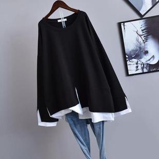 long shirt women loose split vintage black oversized